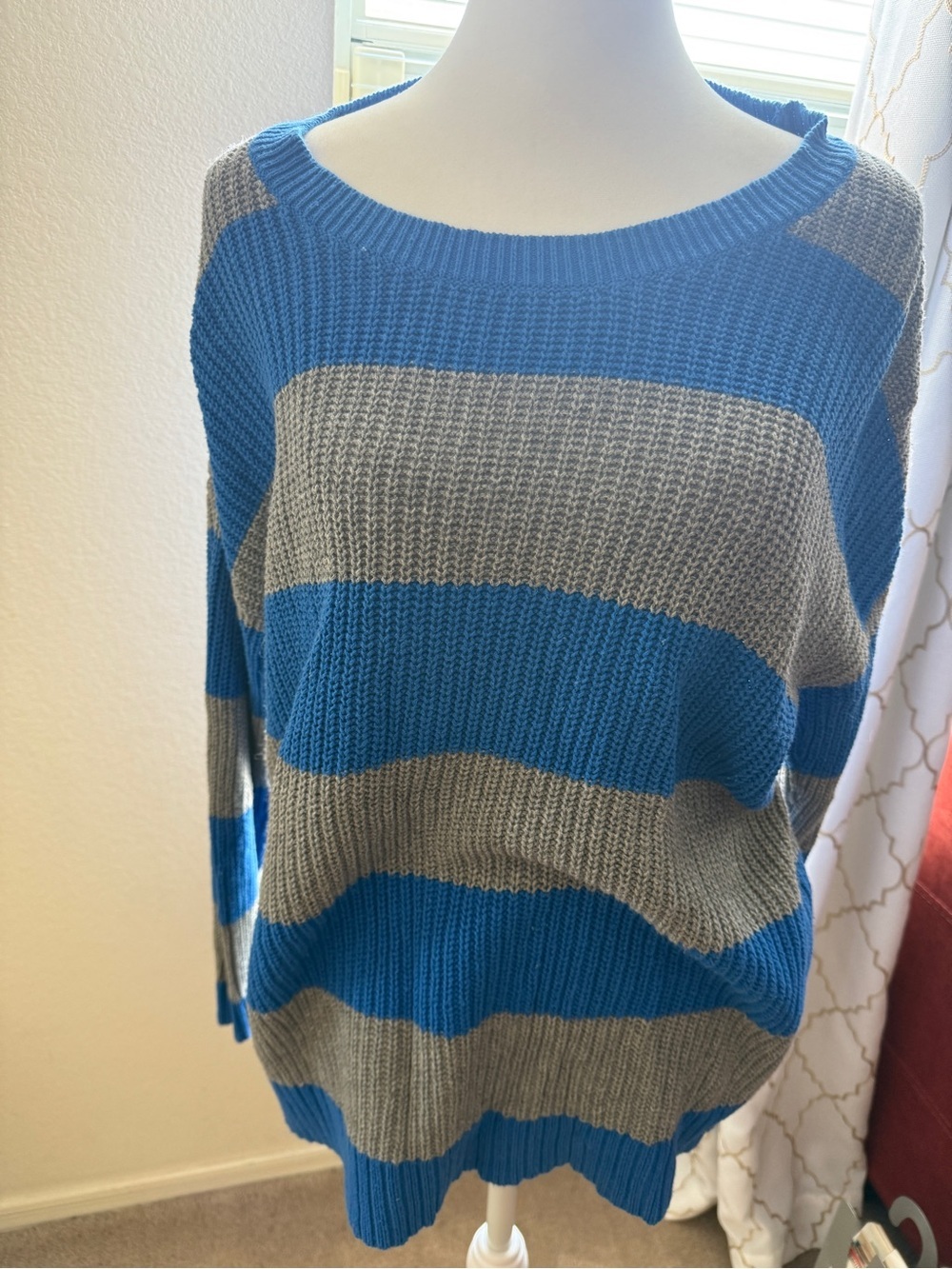 torrid Blue and Gray Striped Scoop Neck Sweater